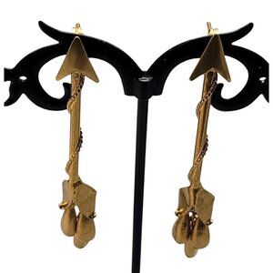 Valentino Garavani Post Earrings 18k Gold Plated Arrow Dangling End Balls W/COA